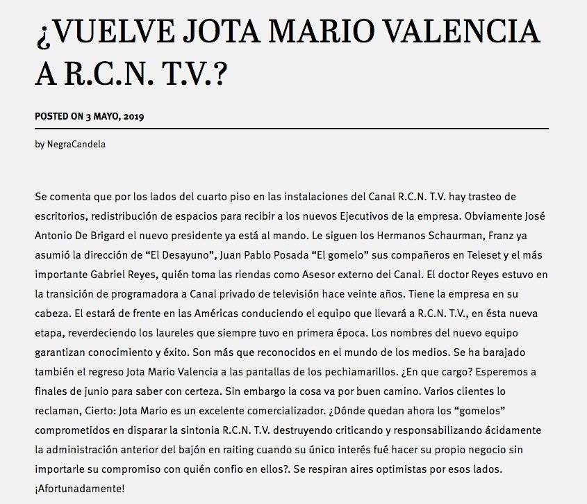 La Negra Candela dice que Jota Mario regresa a RCN