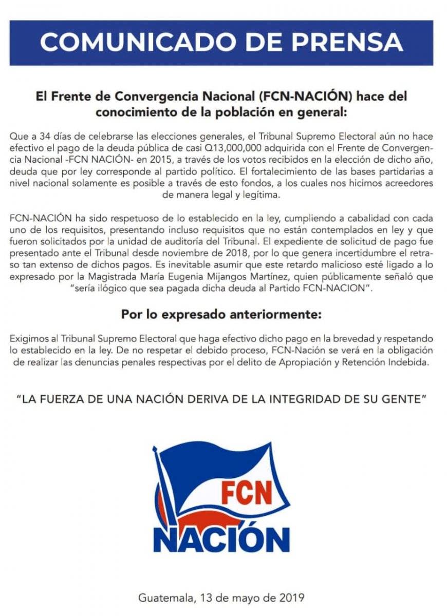 Comunicado oficial de FCN-Nación