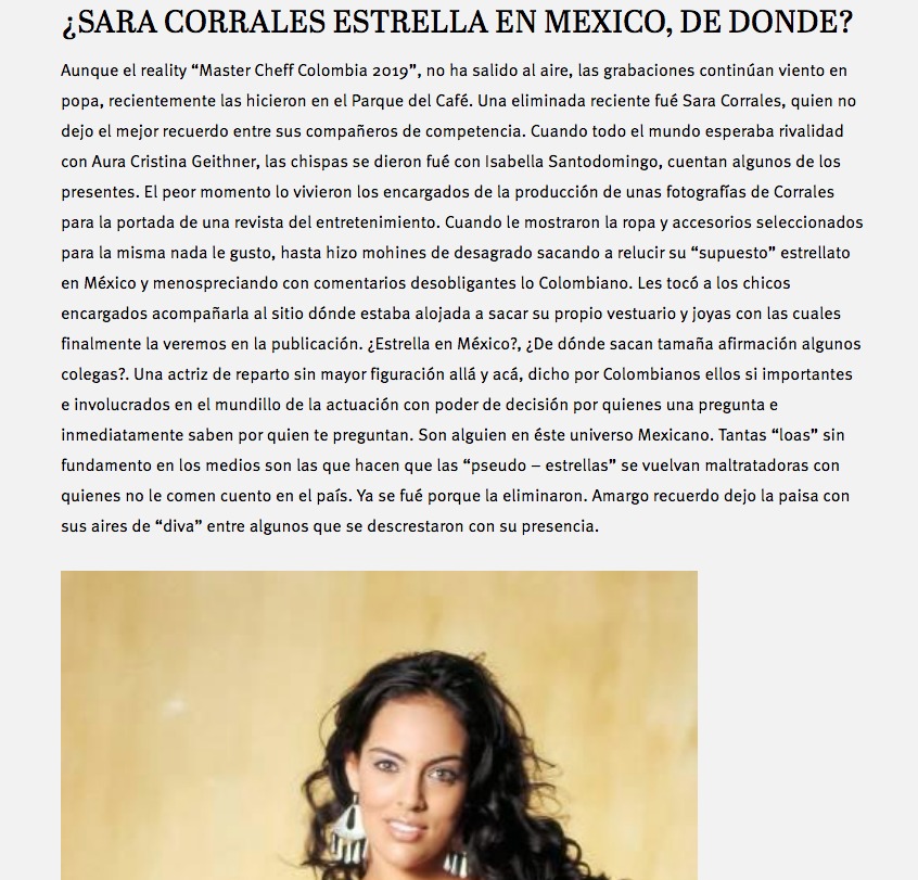 Captura de pantalla página web La Negra Candela
