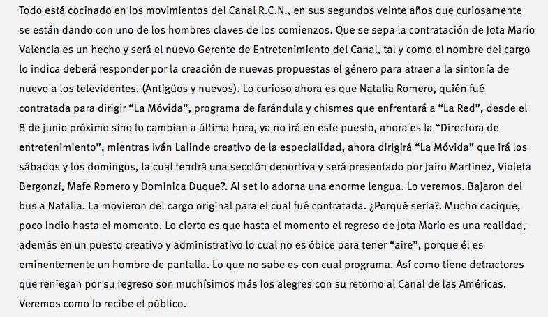 Captura de pantalla página web La Negra Candela