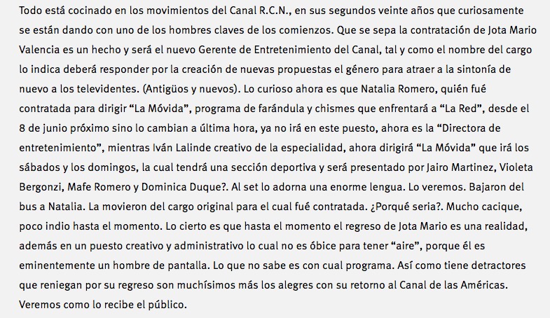 Captura de pantalla página web La Negra Candela
