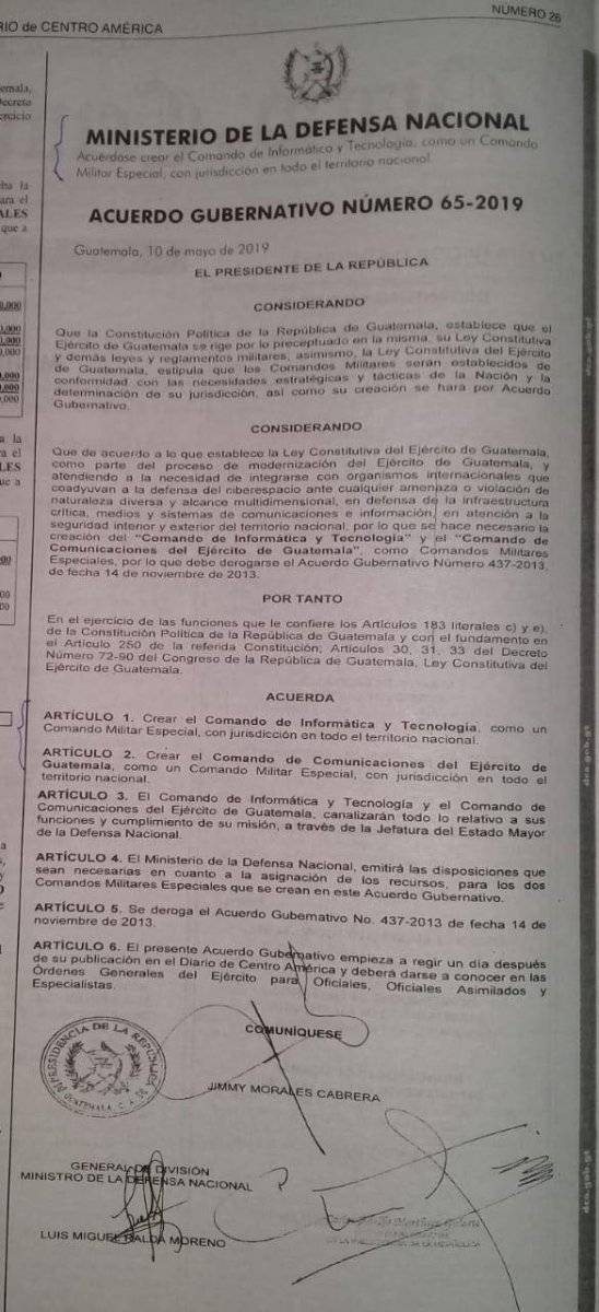 Acuerdo gubernativo informáticos Ejército