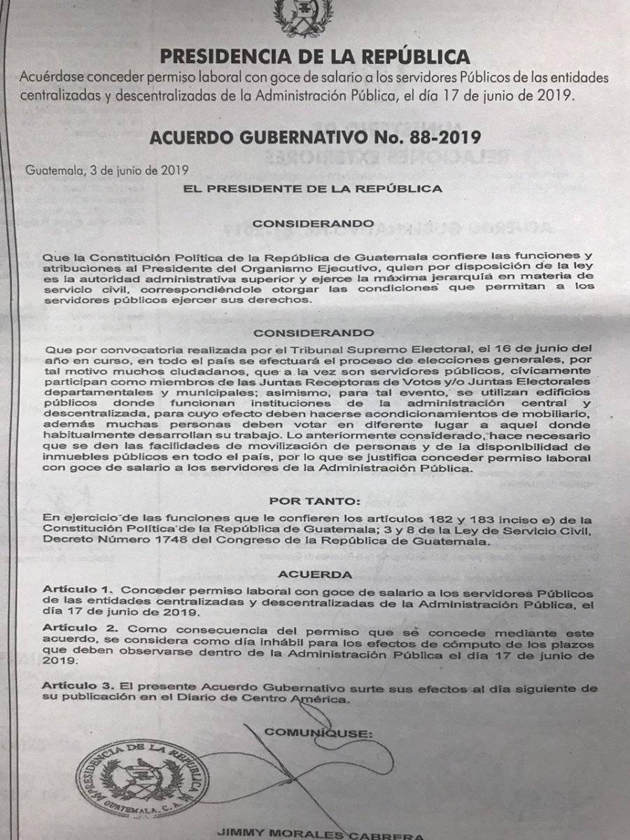 Gobierno concede permiso laboral a trabajadores públicos para el 17 de junio por elecciones