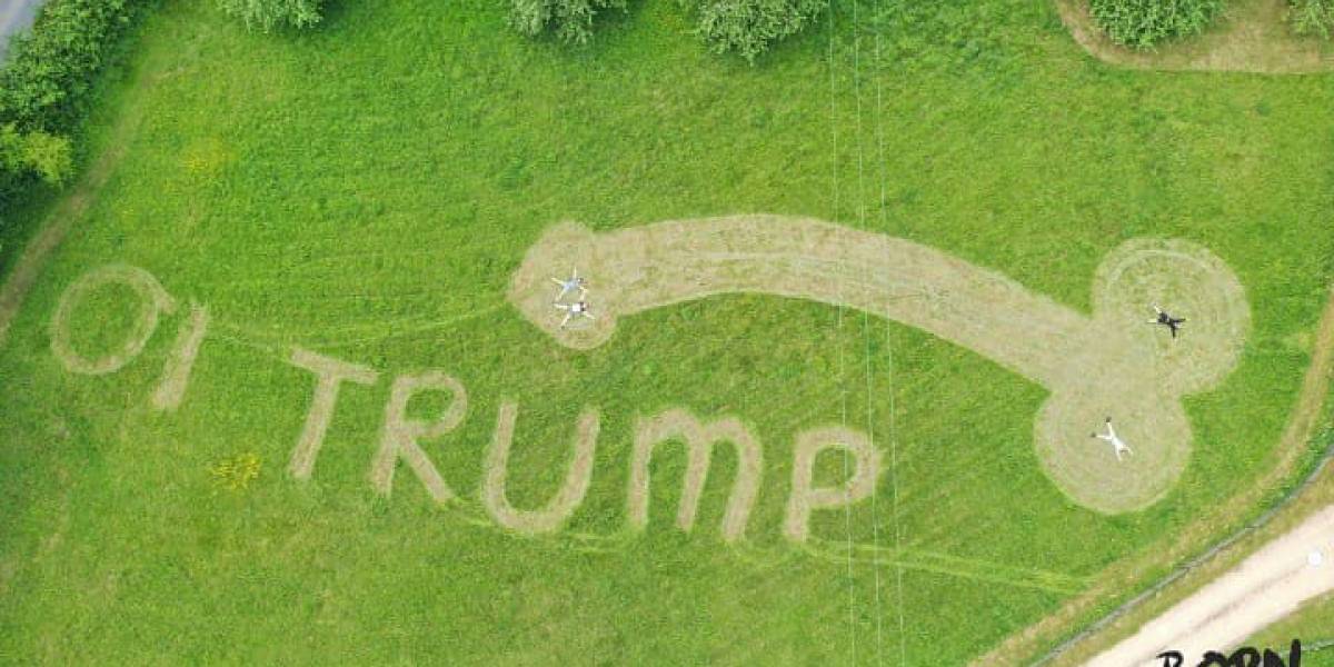 Británico dibujó un pene en el pasto de su patio para recibir al presidente Trump