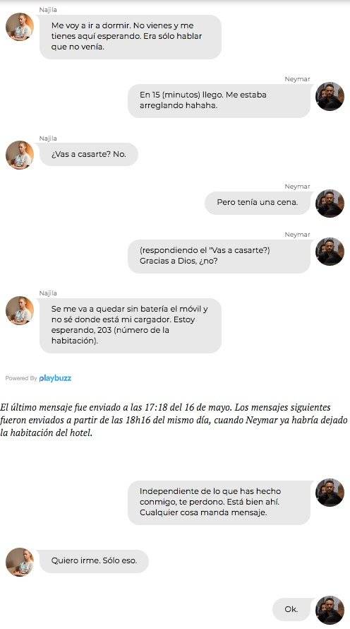 Filtran las conversaciones de WhatsApp entre Neymar y Najila