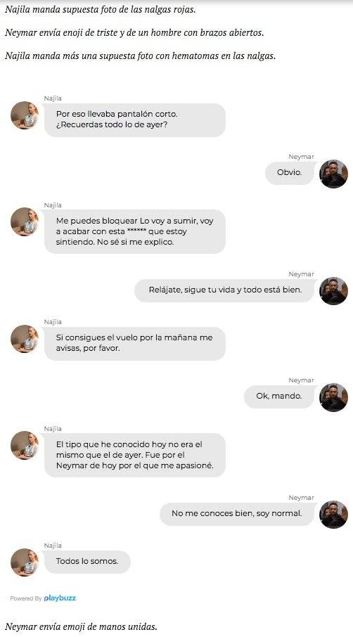 Filtran las conversaciones de WhatsApp entre Neymar y Najila