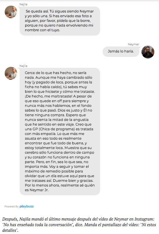Filtran las conversaciones de WhatsApp entre Neymar y Najila