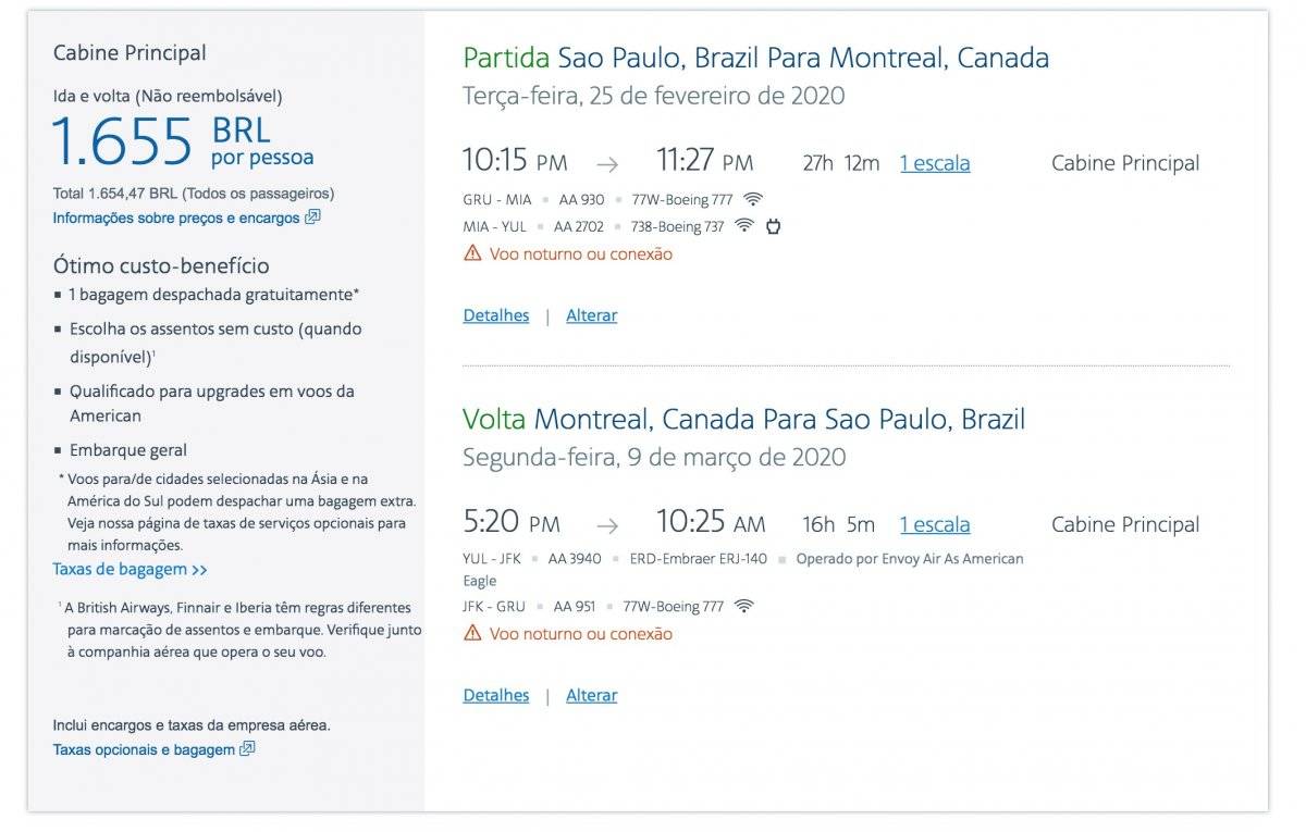 Voos promocionais - Canadá