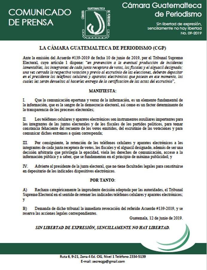 Comunicado de la Cámara Guatemalteca de Periodismo