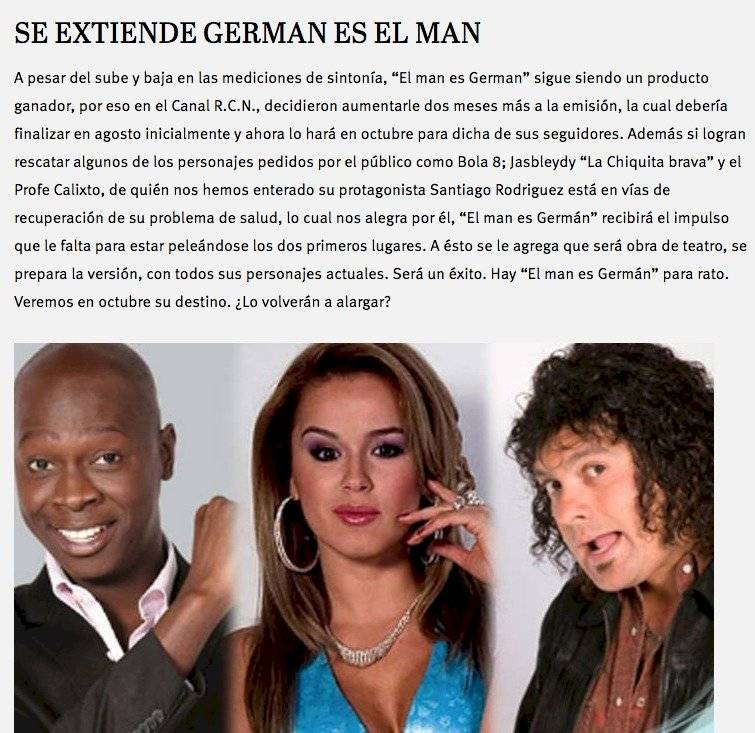 Captura de pantalla página web La Negra Candela