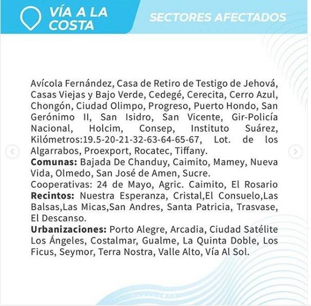 Corte de agua vía a la Costa