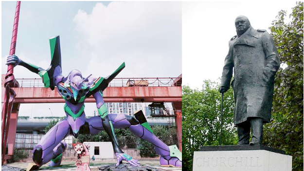 Británicos quieren cambiar estatua de Winston Churchill por un Evangelion