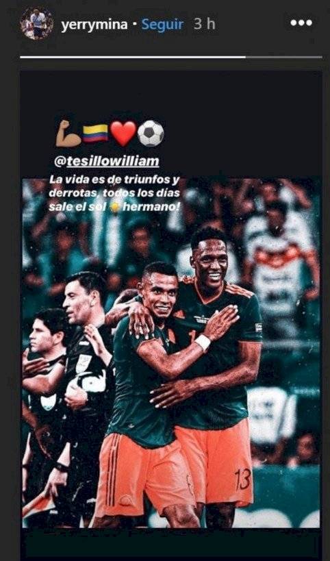 Emotivo mensaje de Yerry Mina apoyando a William Tesillo