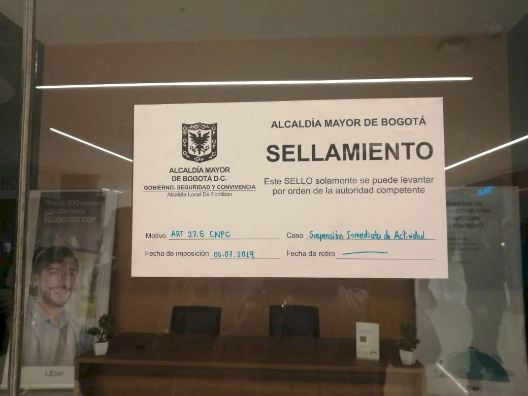 Autoridades sellaron las oficinas de Uber en Bogotá