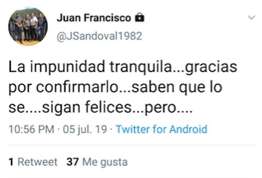 Tuit de Juan Francisco Sandoval