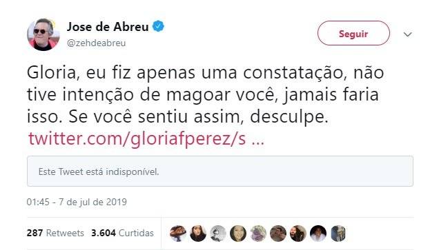 José de Abreu e Gloria Perez briga Twitter