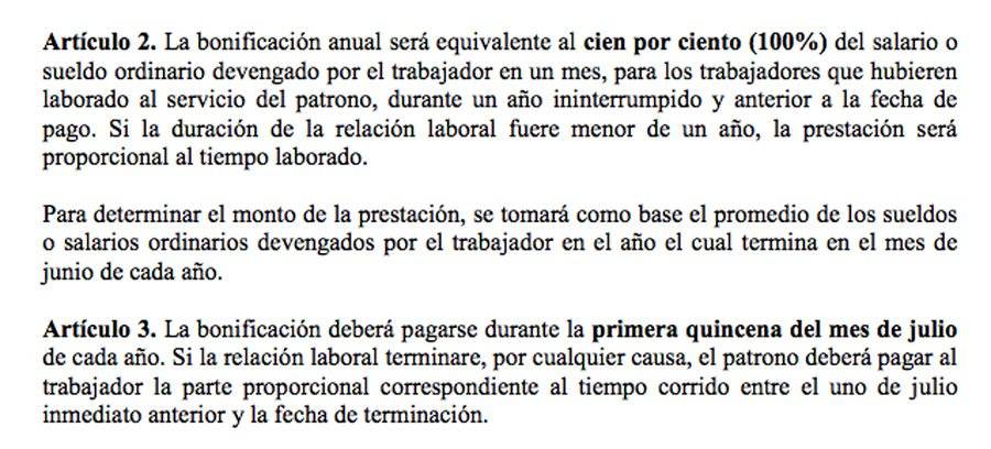 Artículos 2 y 3 de la Ley de Bonificación Anual