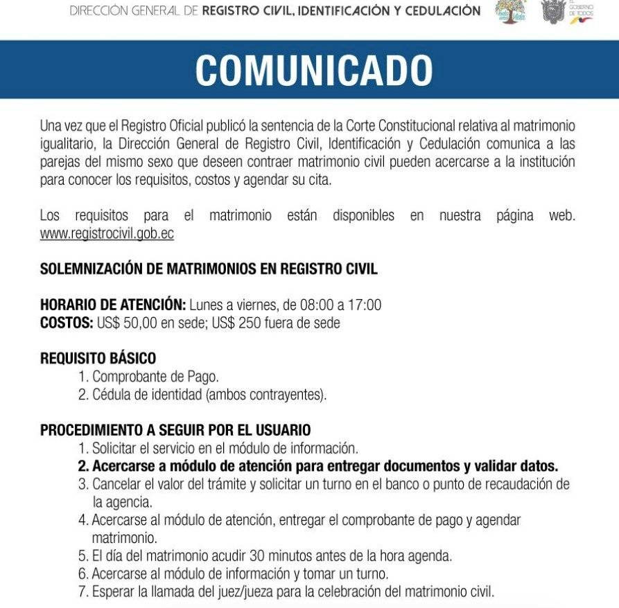 Comunicado del Registro Civil