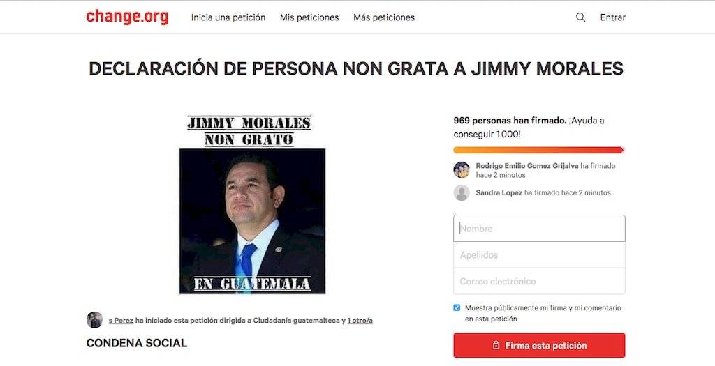 Recolectan firmas contra Jimmy Morales.