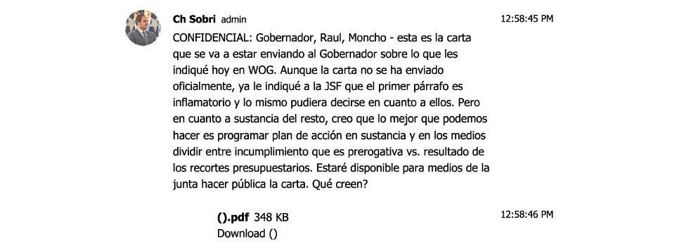 Estracto del chat de Telegram en el que Sobrino comparte información confidencial