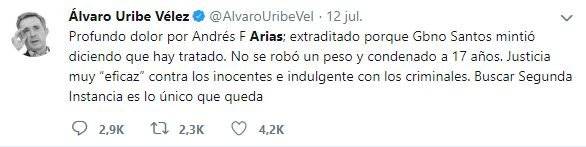 Captura de pantalla // Twitter @AlvaroUribevel