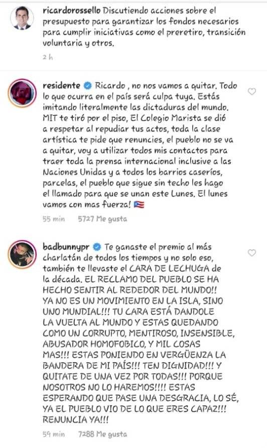 Tuits de Bad Bunny y Residente