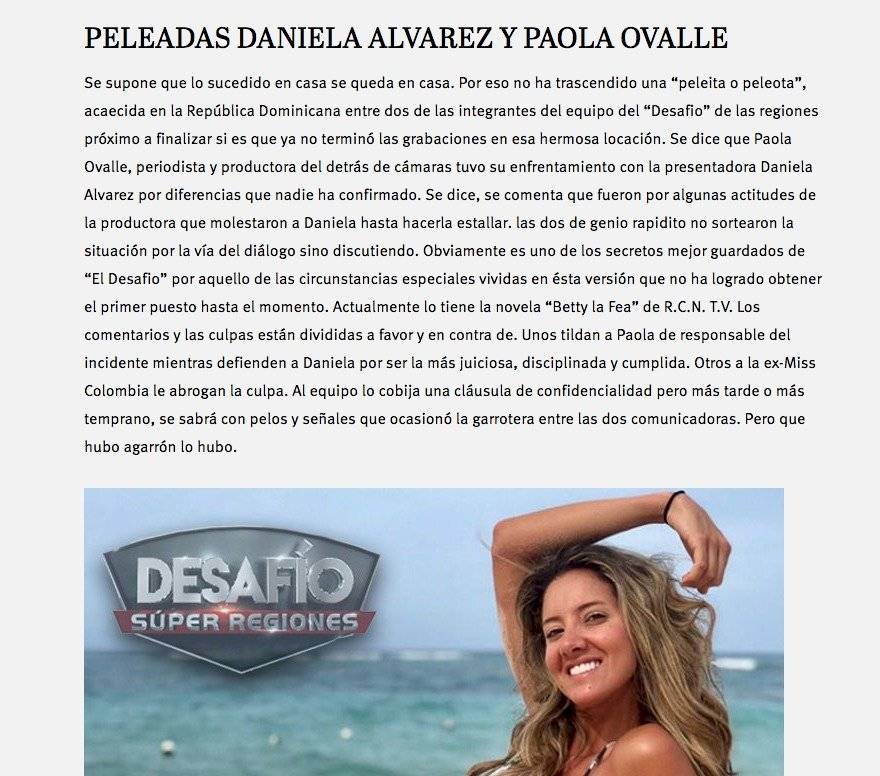 Captura de pantalla página web La Negra Candela