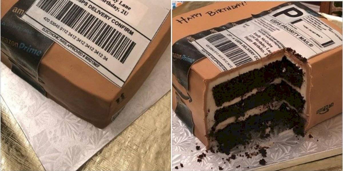 Mujer fanática de Amazon es sorprendida con una torta "nuevecita de paquete"