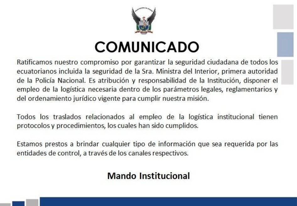 Comunicado Policía Ecuador