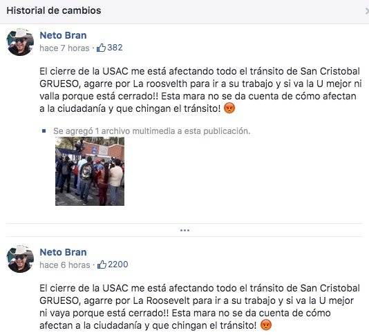 Neto Bran se pronuncia por protesta en Usac