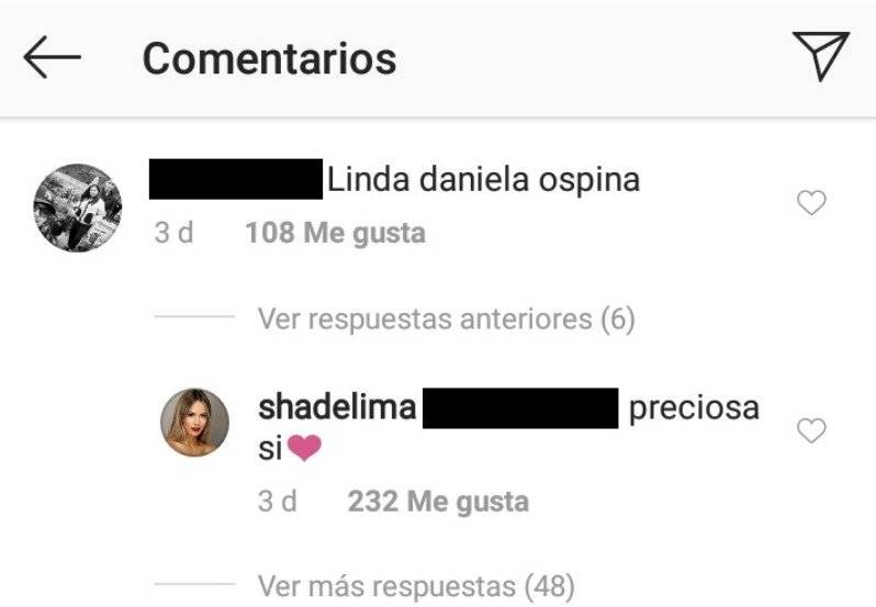 Halago de Shannon de Lima a Daniela Ospina en Instagram