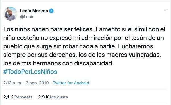 Disculpas de Lenín Moreno