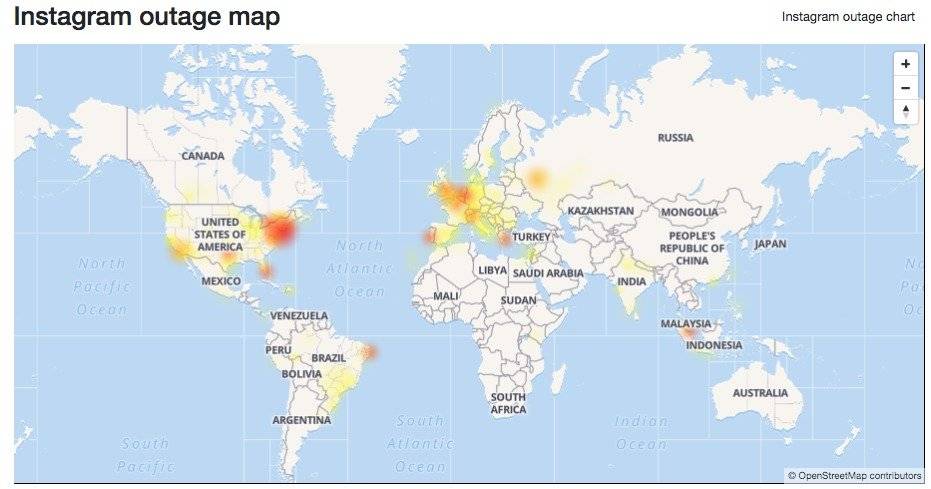 Mapa de incidencias de la aplicación Instagram