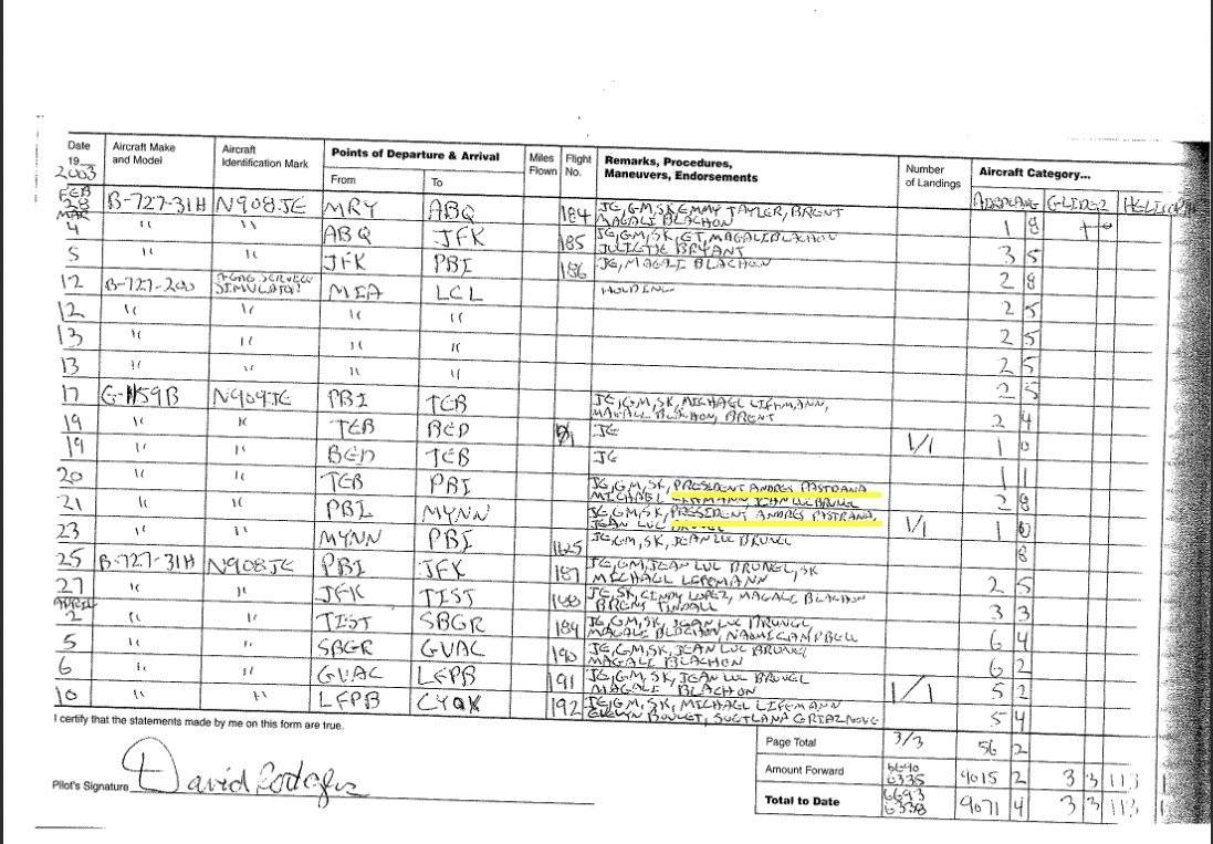 Andrés Pastrana en avión de Jeffrey Epstein