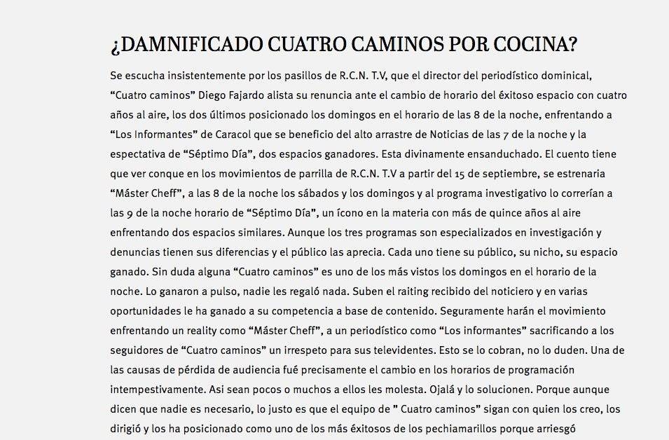 Captura de pantalla página web La Negra Candela