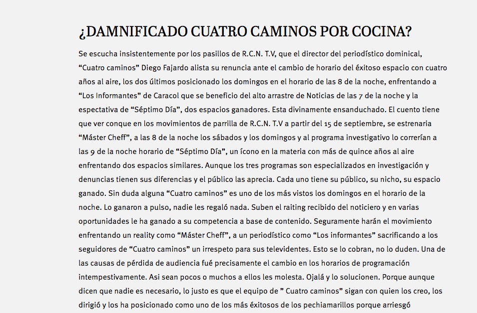 Captura de pantalla página web La Negra Candela