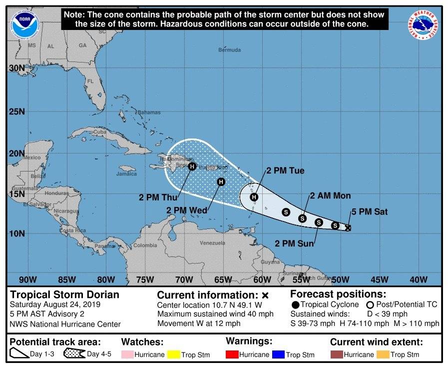 Tormenta tropical Dorian - 24 agosto 2019