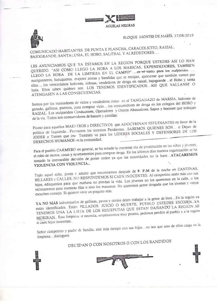 Panfleto paramilitares