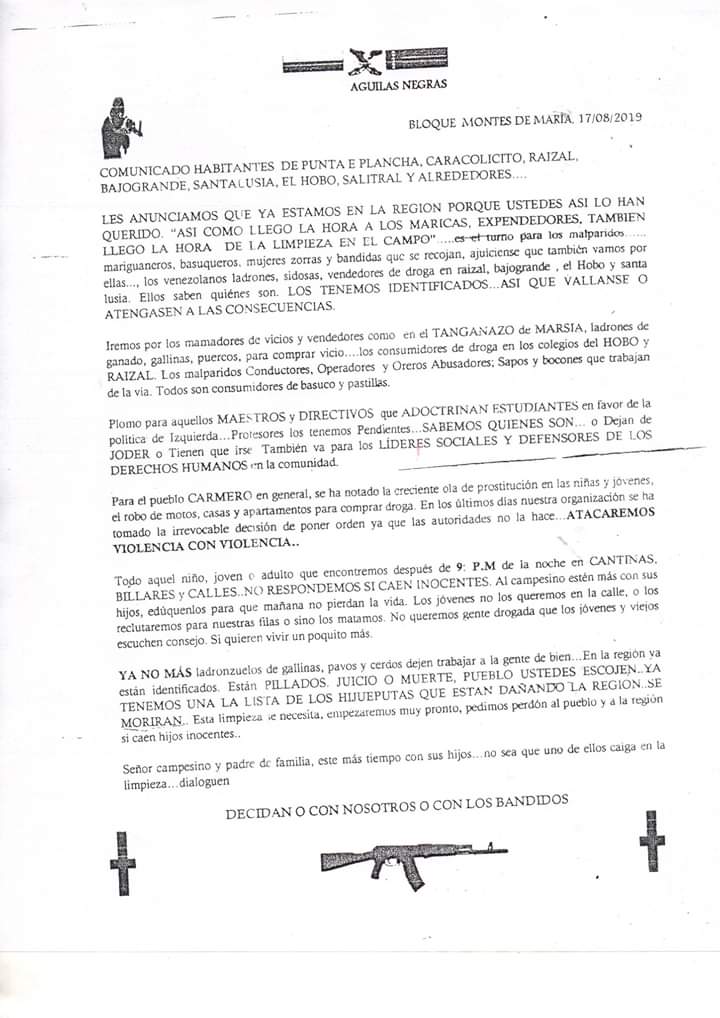 Panfleto paramilitares