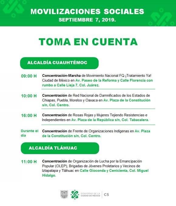 Marchas y concentraciones para este sábado