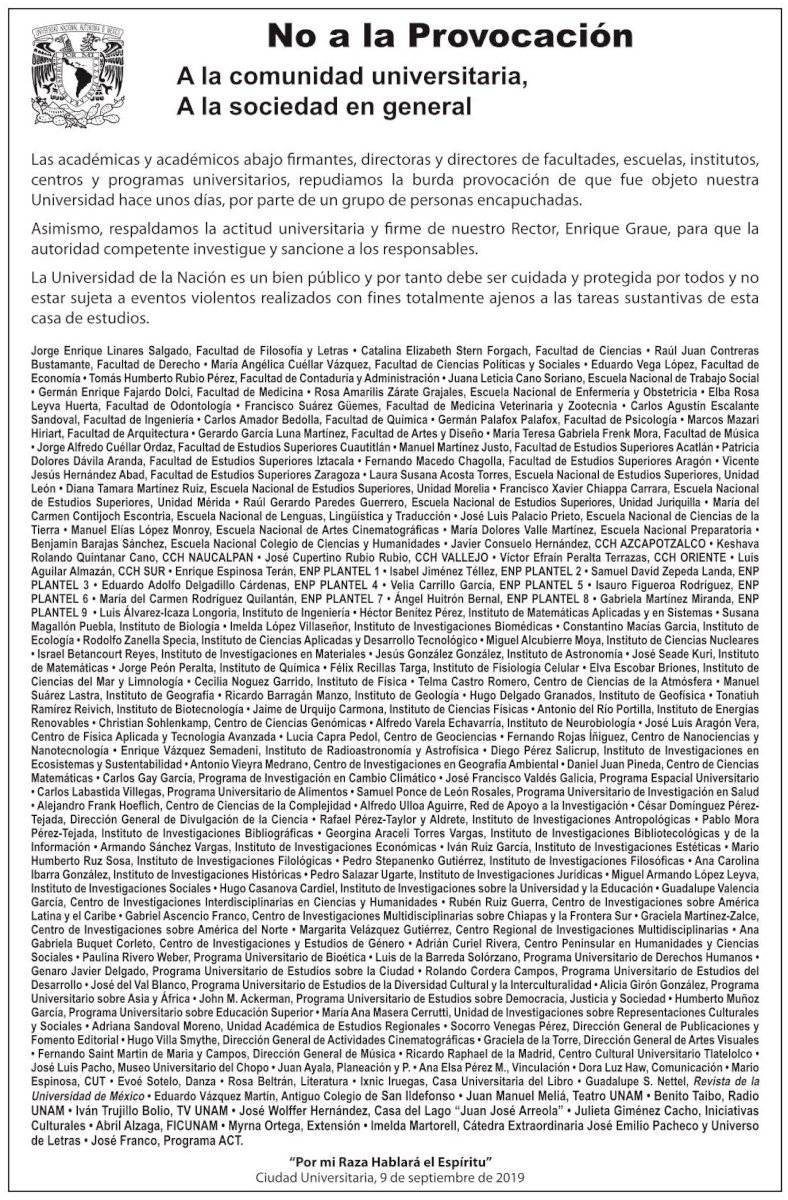 Pronunciamiento UNAM