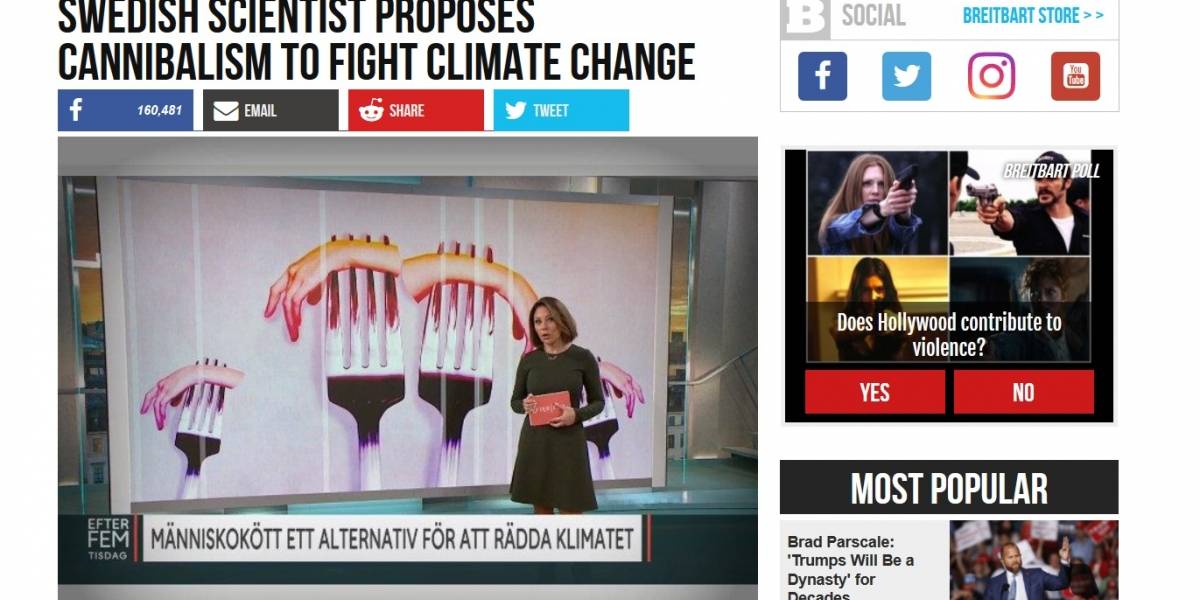 La noticia del científico sueco que propone el canibalismo para combatir el cambio climático es Fake News
