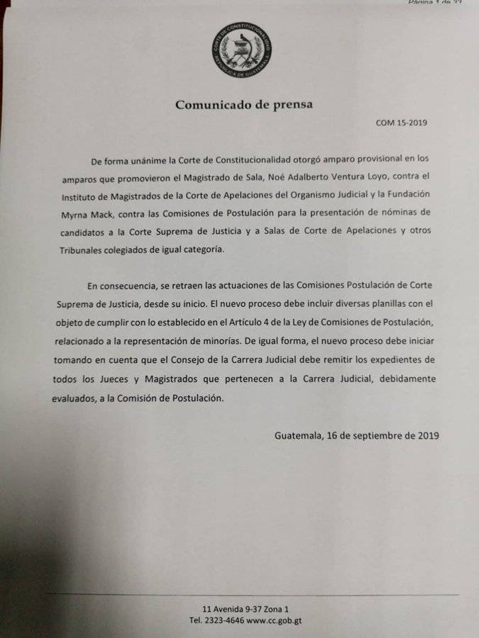 Comunicado oficial de la CC con respecto a Postuladoras