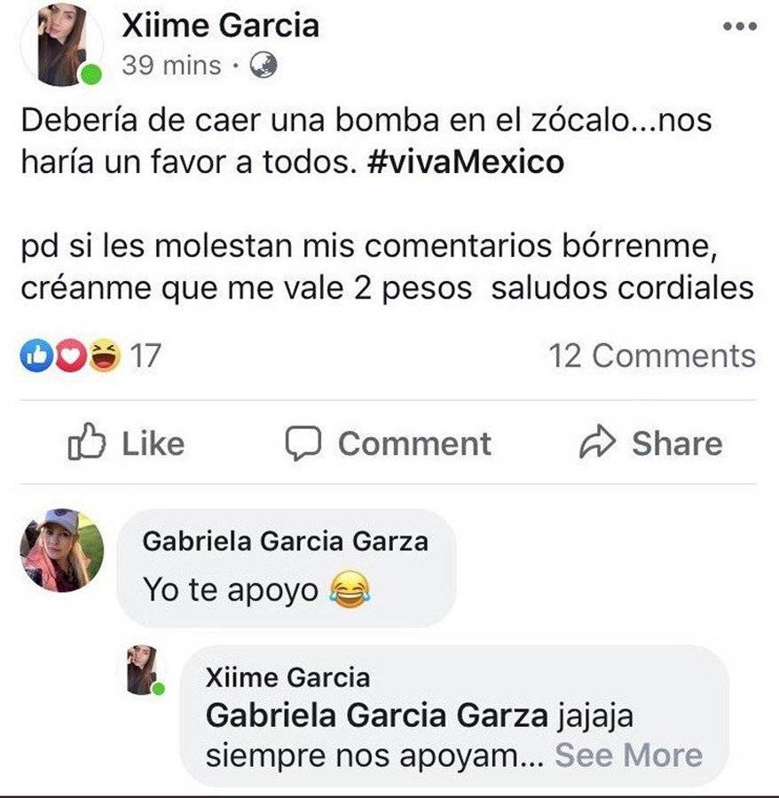Mensaje de Ximena García en redes sociales
