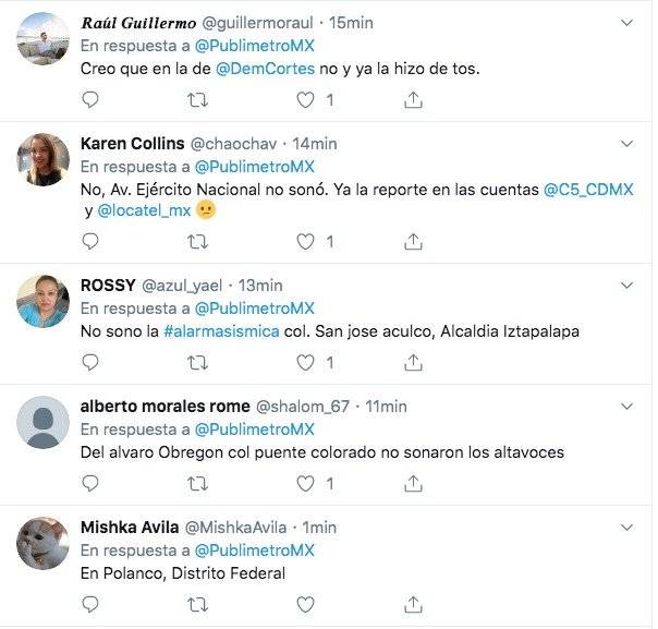 Comentarios en redes sociales sobre la alerta sísmica
