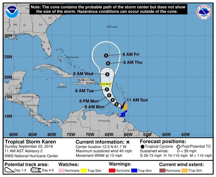 Tormenta tropical Karen - 22 septiembre - 11am