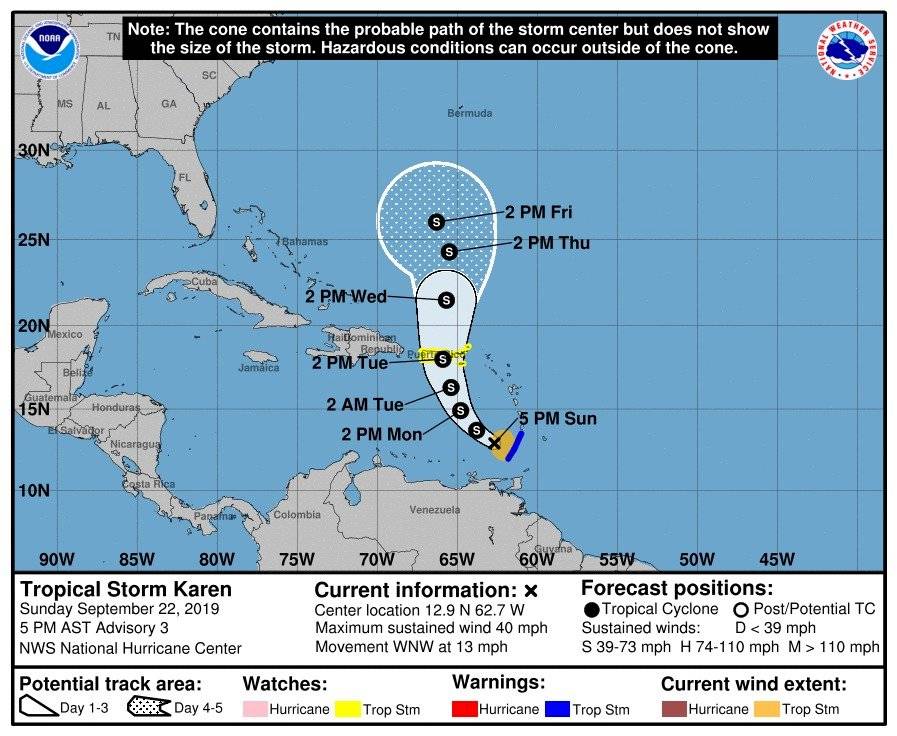 Tormenta tropical Karen - 22 septiembre - 5pm
