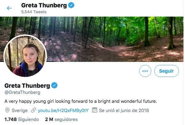 Perfil de Greta Thunberg en Twitter