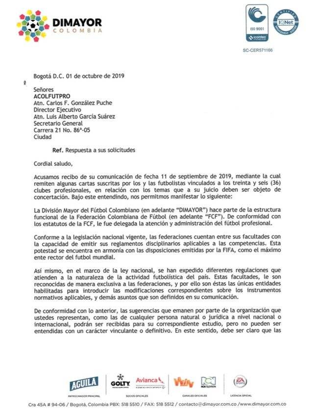 Respuesta Dimayor