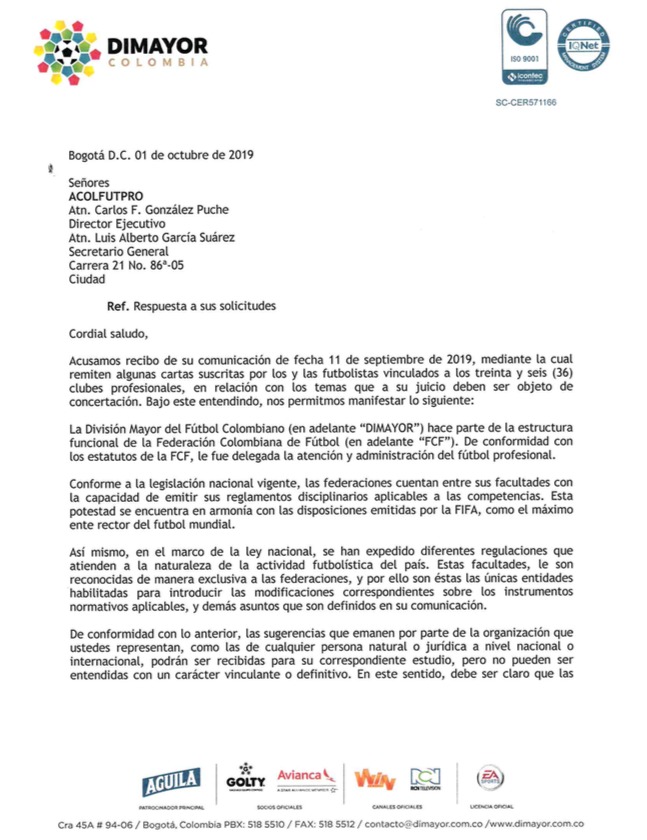 Respuesta Dimayor